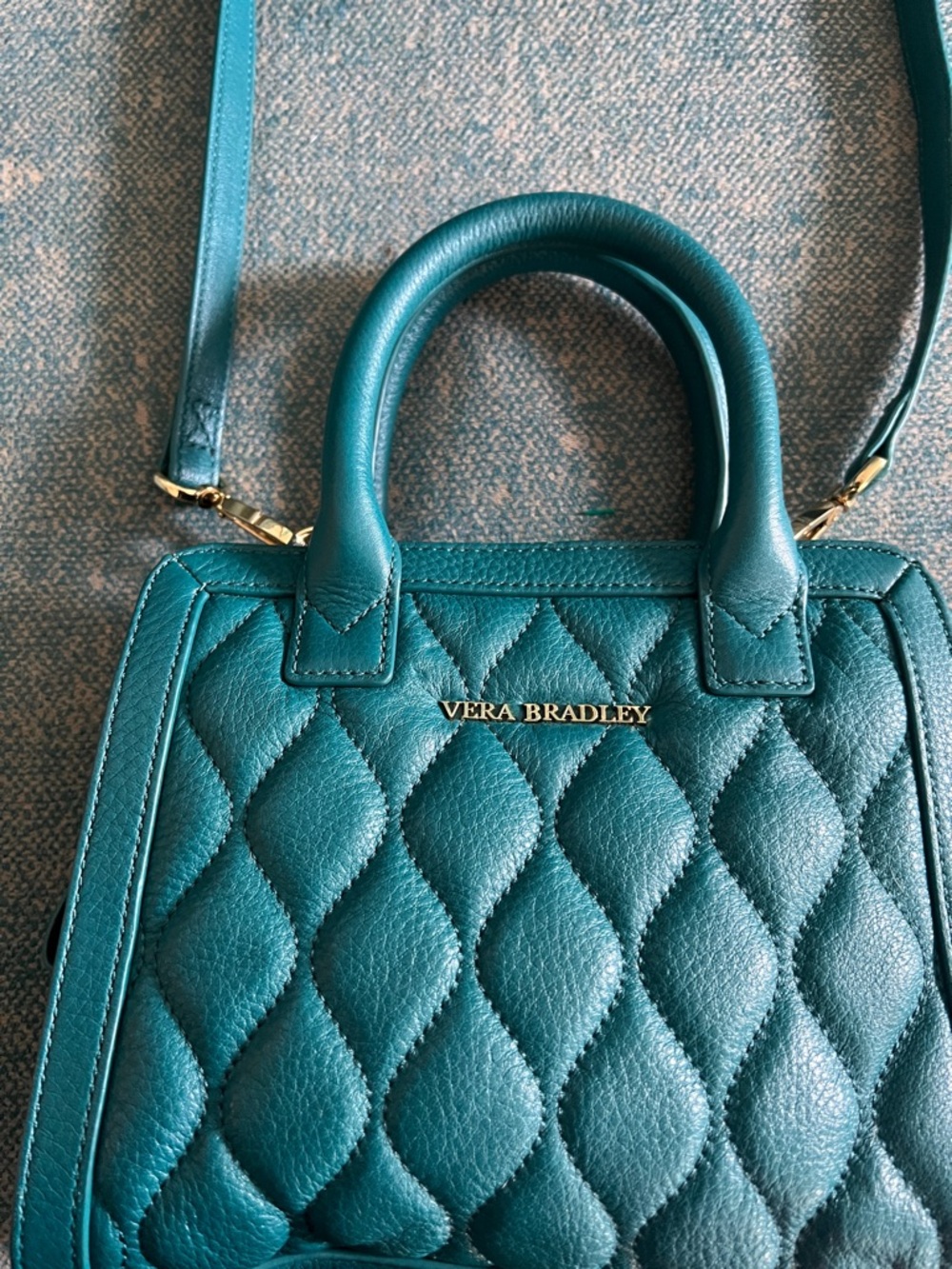 NWOT Vera Bradley Teal Quilted Satchel with Gold Hardware Crossbody Bag